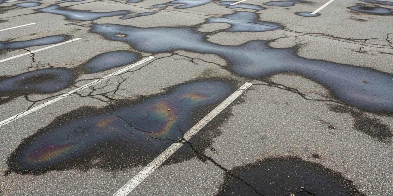 Learn about common parking lot stains like oil, rust, and tire marks, and how professional cleaning removes them without damaging asphalt.