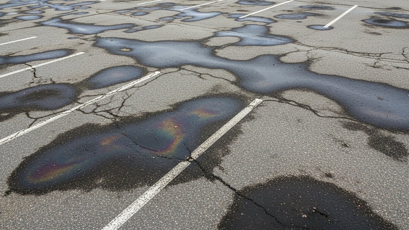 Learn about common parking lot stains like oil, rust, and tire marks, and how professional cleaning removes them without damaging asphalt.